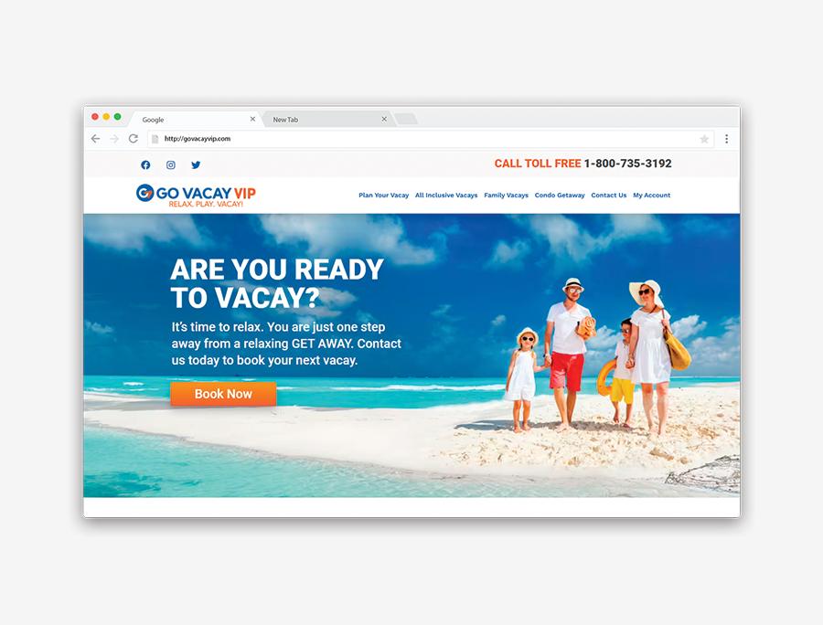 Go Vacay VIP website homepage